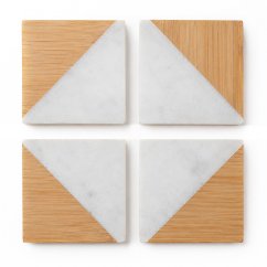 Posavasos de madera / mármol juego de 4 piezas cuadradas