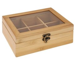 Krabička na čaj drevená 6 priehradok