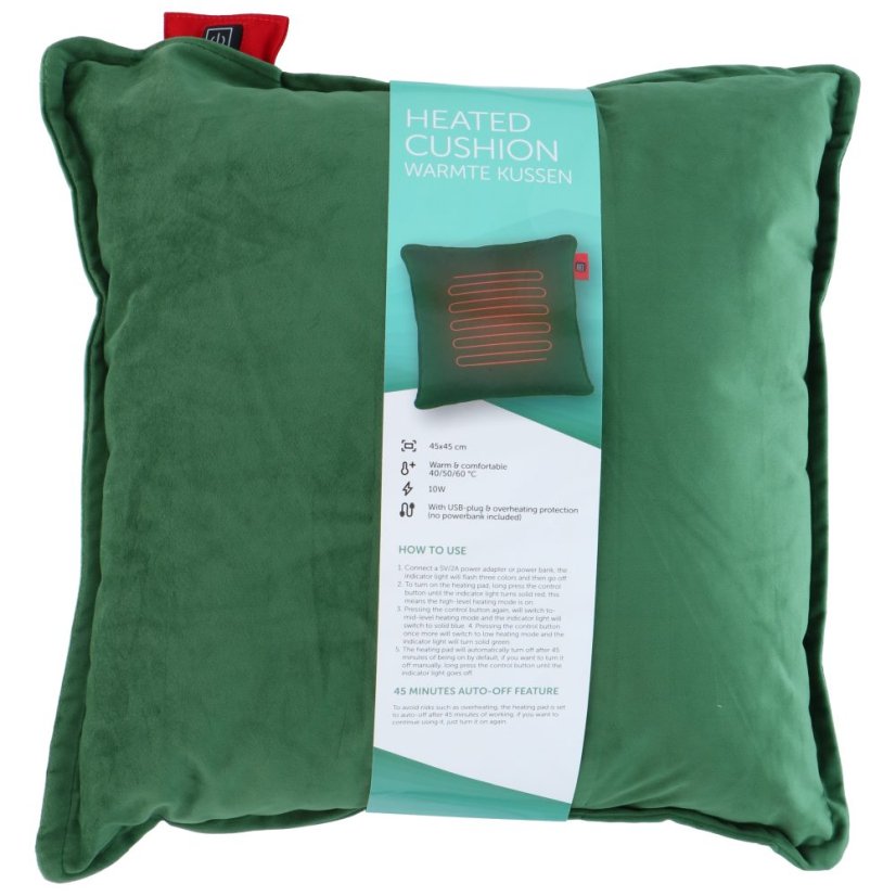 Almohada eléctrica calefactada USB 45 x 45 cm verde