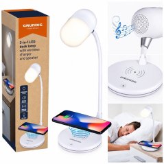 Lampă de birou LED cu încărcător wireless pentru telefon mobil și difuzor 3-în-1