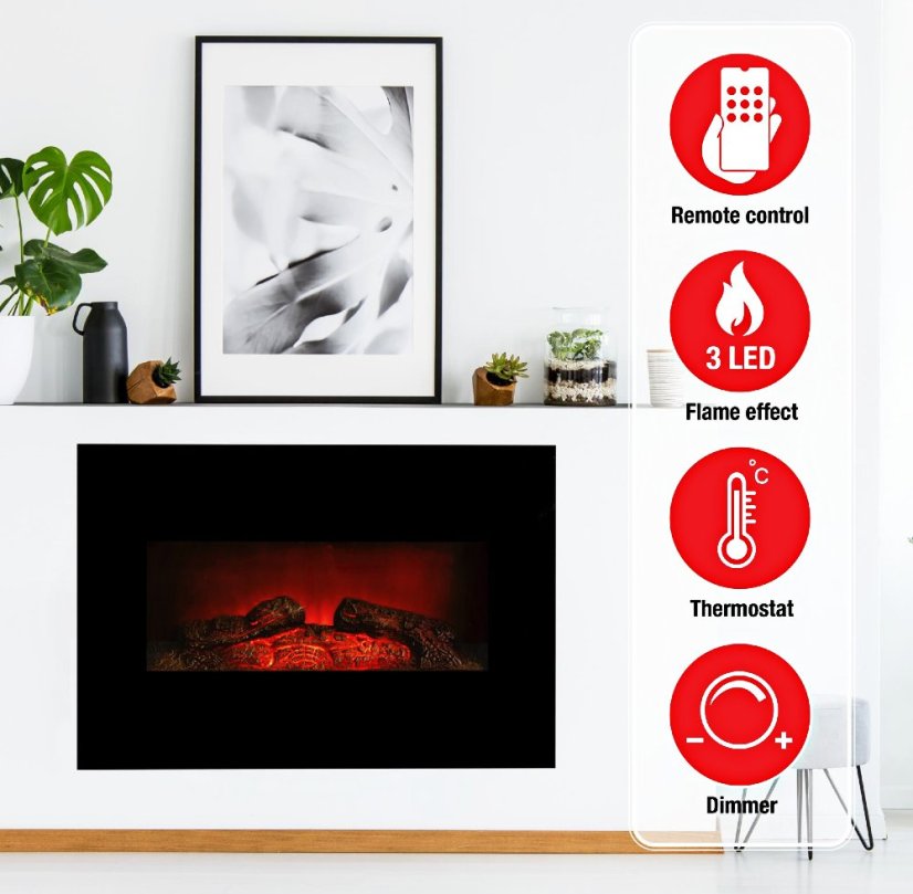 Elektrický krb nástěnný Memphis LED 80cm 1800W