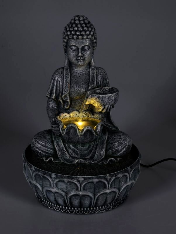 Fontána pokojová s LED osvětlením 29 cm Budha černá