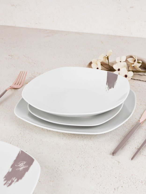 Jídelní sada talířů 18 ks Taupe Collection bílá-šedá