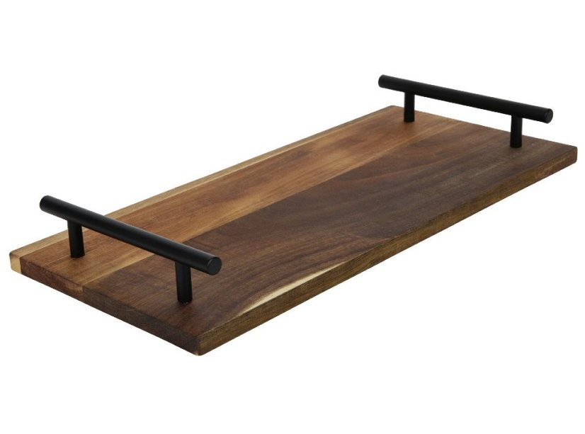 Servírovací tác z akátového dřeva s rukojeťmi 36x17x2cm