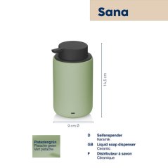 Dávkovač mýdla Sana keramika pistáciově zelená 14,5 x 9 cm 300 ml