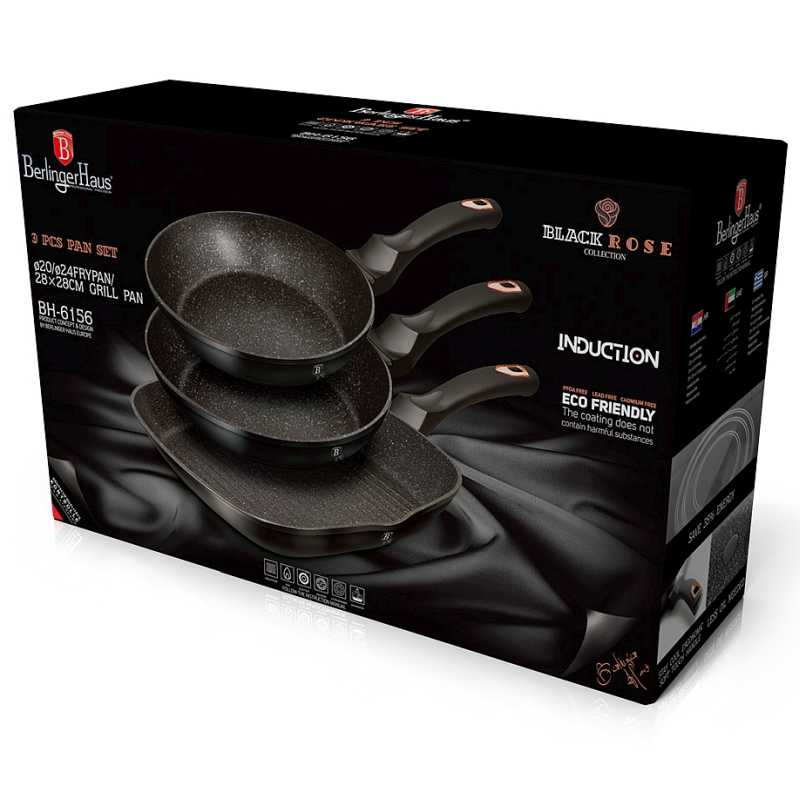 Sada pánví s mramorovým povrchem 3 ks Black Rose Collection