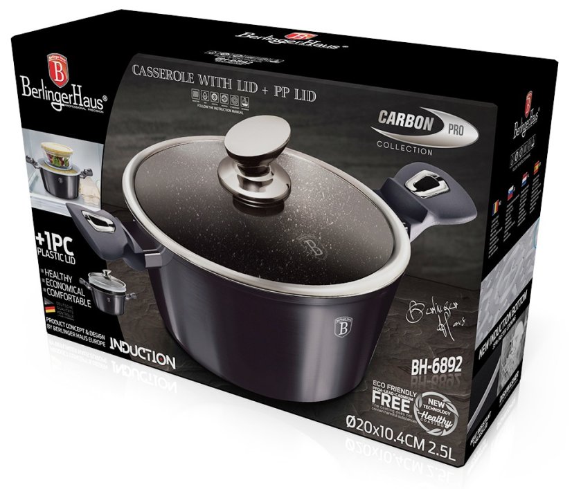Caserola cu capac cu suprafata de marmura 20 cm Carbon PRO Line