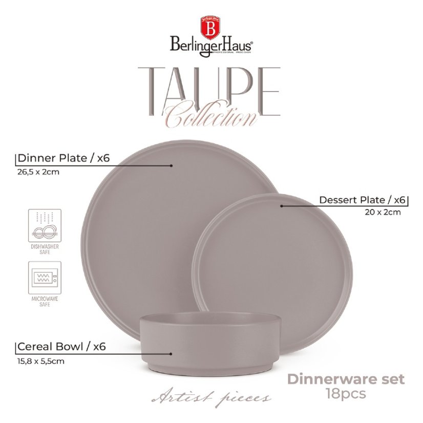 Jídelní sada talířů 18 ks Taupe Collection