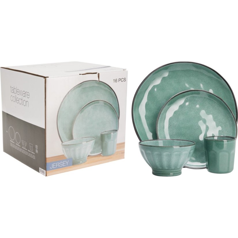 Jídelní sada 16 ks kamenina zelená