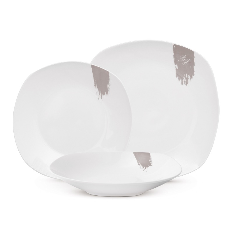 Jídelní sada talířů 18 ks Taupe Collection bílá-šedá