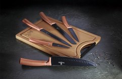 Sada nožů s nepřilnavým povrchem + prkénko 6 ks Rosegold Metallic Line