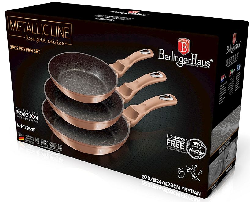 Tigaie cu suprafață din marmură set de 3 buc Rosegold Metallic Line