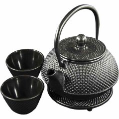 ceainic din fonta + cesti 0,8 l set de 4 negre