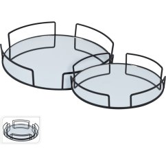 Juego de bandejas para servir 2 piezas metal / cristal Juego de bandejas para servir 2 piezas metal / cristal