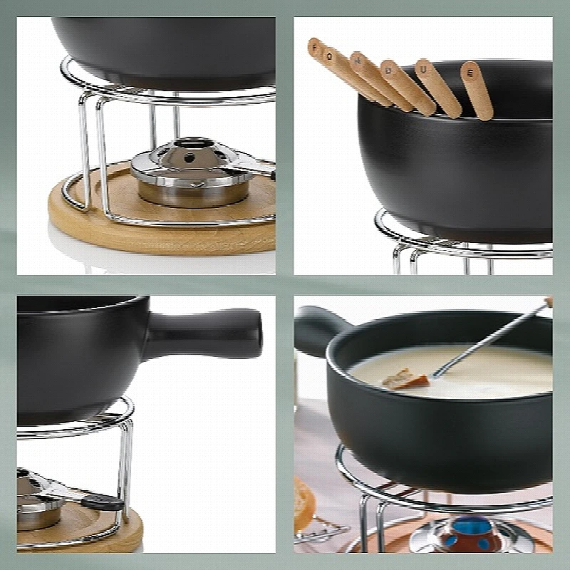 Sýrové fondue NATURA keramika, nerez, chrom, dřevo