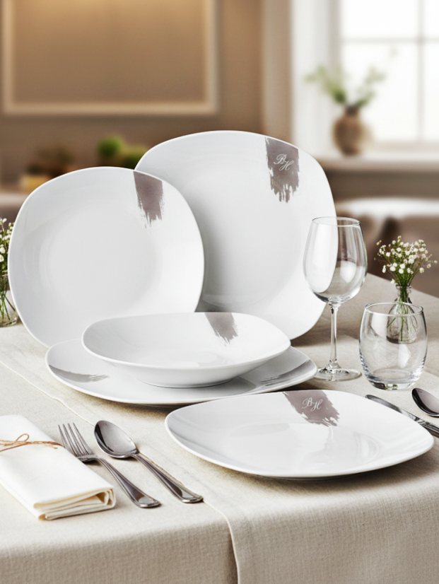 Jídelní sada talířů 18 ks Taupe Collection bílá-šedá