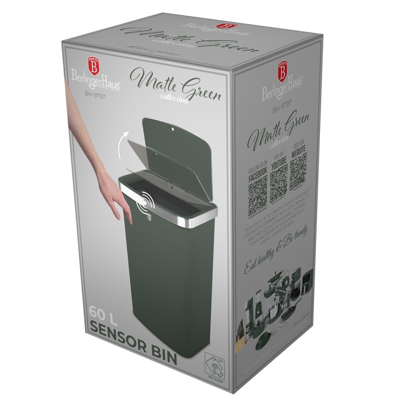 Coș de gunoi cu deschidere cu senzor 60 l Matte Green Collection