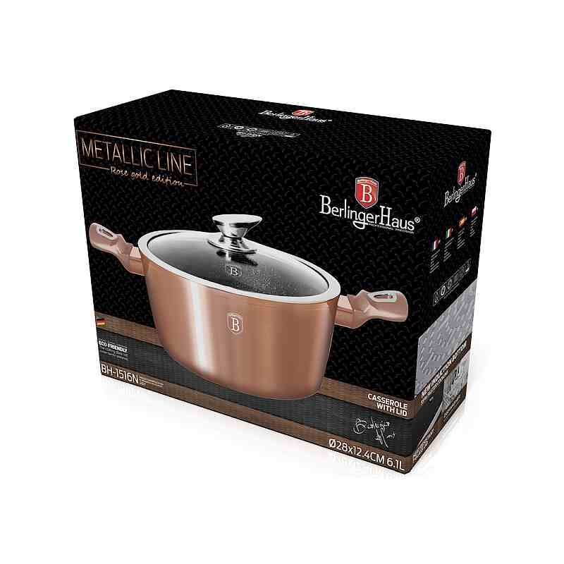 Caserolă cu suprafață din marmură și capac 28 cm Rosegold Metallic Line