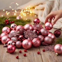 Set de adornos de Navidad 57 piezas rosa