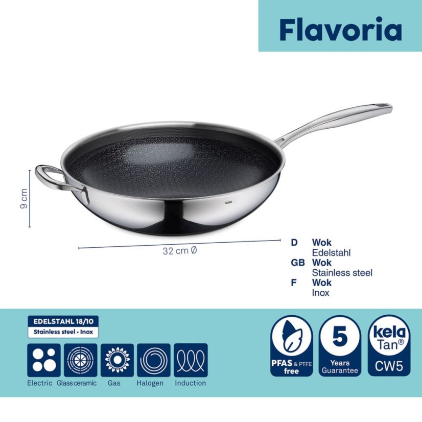 Nerezový wok Flavoria 32 cm, 4,5 l