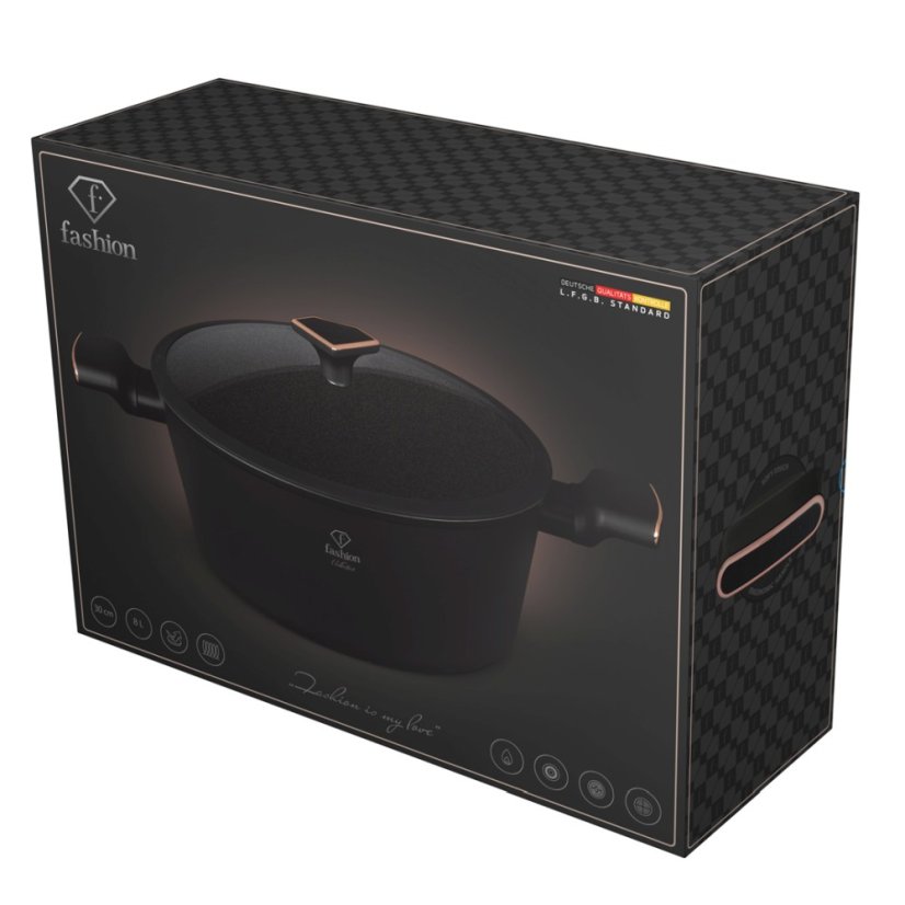 Kastrol s titanovým povrchem a poklicí 30 cm Matte Black Rose Gold Collection