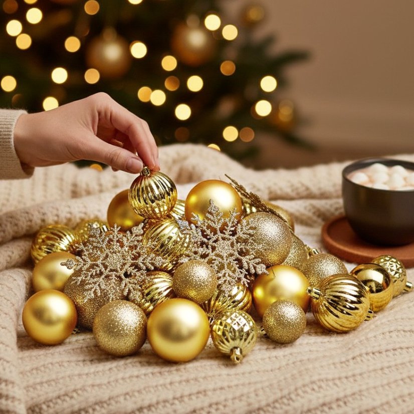 Vánoční ozdoby sada 57 ks zlatá