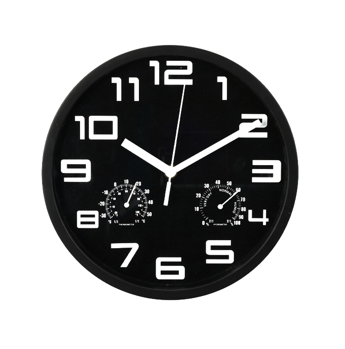 Ceas de perete cu termometru si higrometru 25 cm negru