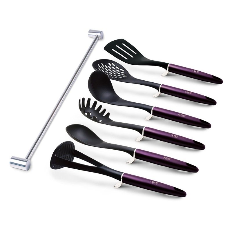 Kuchyňské náčiní s nástěnným držákem 7 ks Purple Eclipse Collection