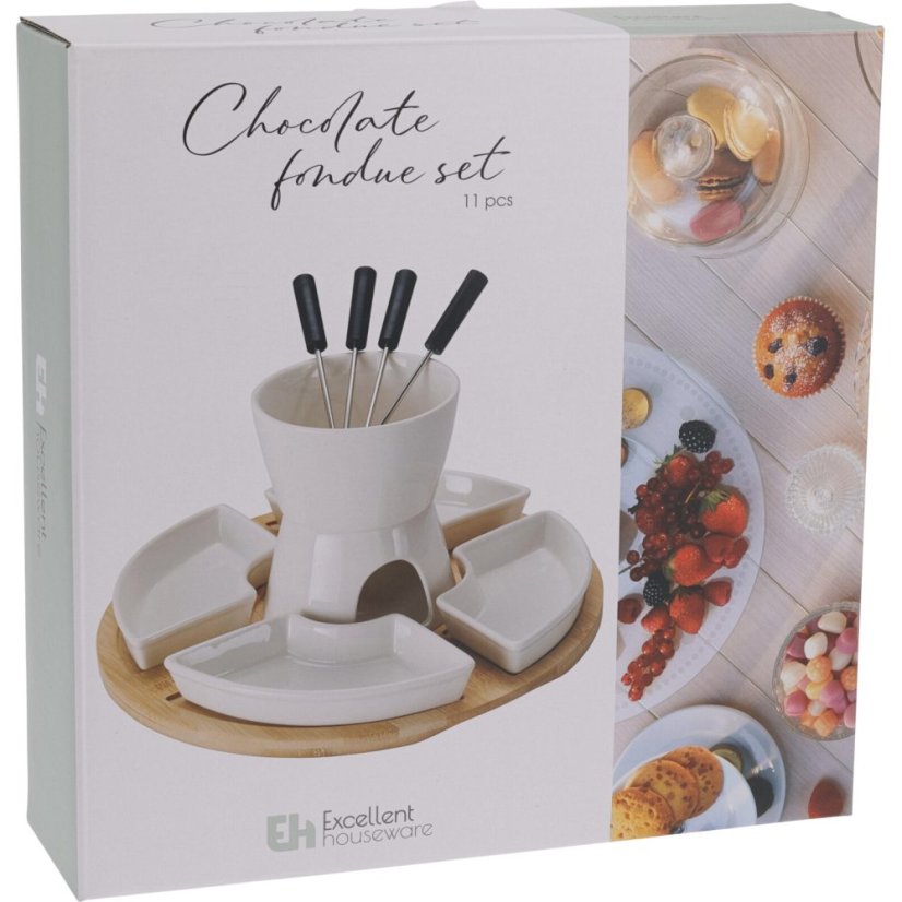 Fondue ciocolată porțelan-lemn set 11 buc