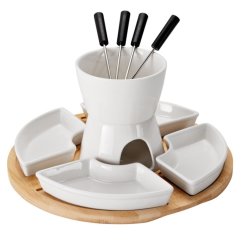 Juego de fondue de chocolate de porcelana y madera, 11 piezas