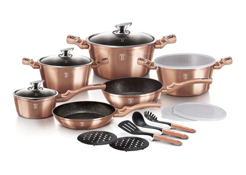 Sada nádobí s mramorovým povrchem 18 ks Rosegold Metallic Line