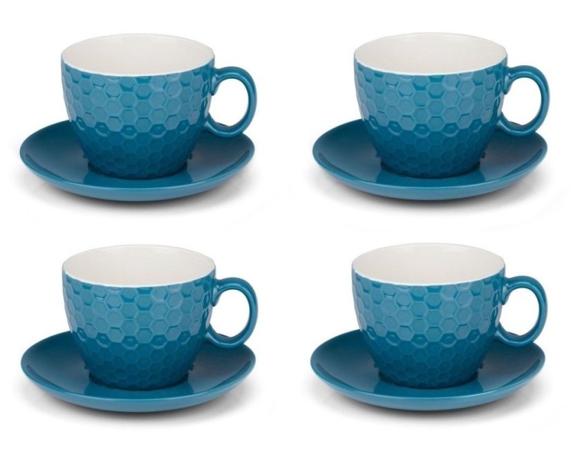 Cești și farfurioare pentru cappuccino ALPINA set de 8 albastru închis