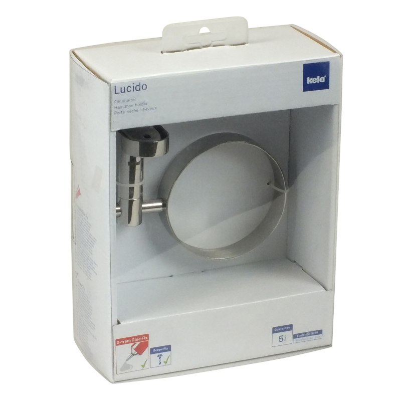 Držiak fénu LUCIDO ušľachtilá oceľ O9cm x 14cm, úchyt 6cmx11cm