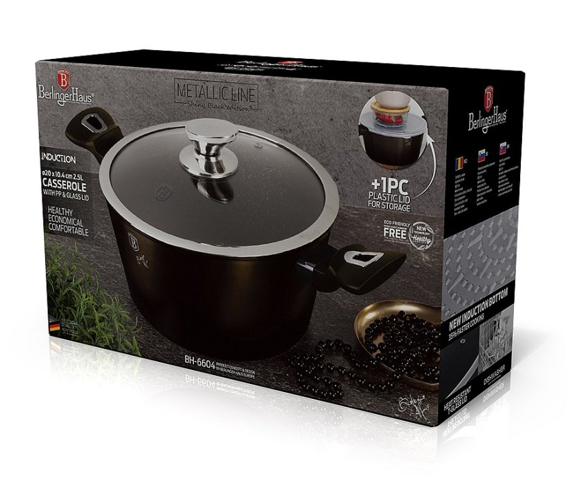 Kastrol s mramorovým povrchem 24 cm Shiny Black Collection 2 poklice
