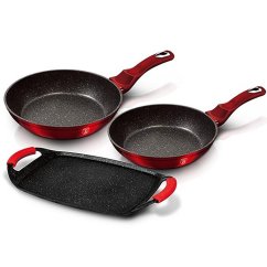 Juego de sartenes y plancha de asar con superficie de mármol 3 piezas Burgundy Metallic Line