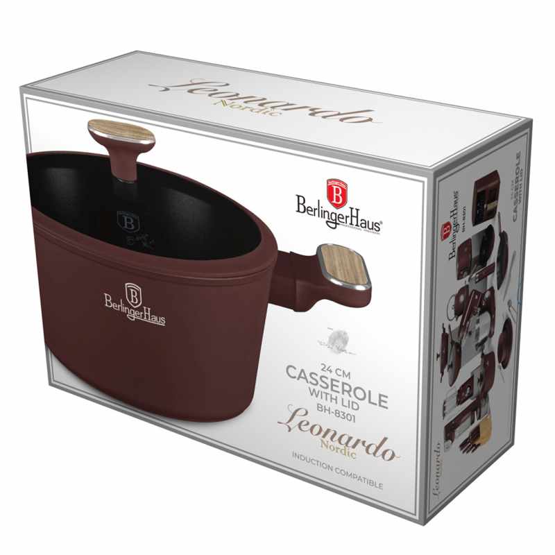 Caserolă cu suprafață din titan și capac 24 cm Leonardo Nordic Collection
