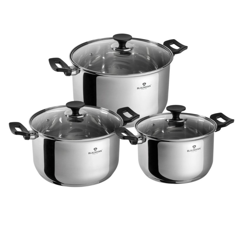 Sada nádobí nerez 6 ks 16/18/20 cm Gourmet Line černé rukojeti