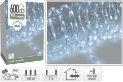 Vánoční světelný řetěz studená bílá 600 LED / 18 m