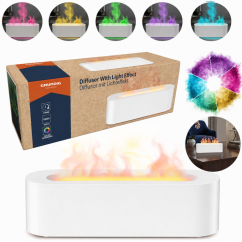 Difusor de aromas y humidificador ultrasónico con efecto de llama, 25,5 cm, blanco