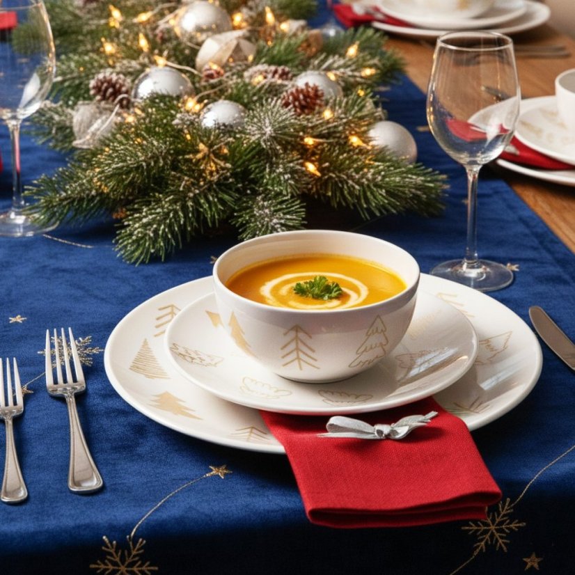 Set farfurii de masă Crăciun 18 buc Copaci albi