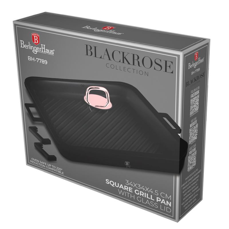 Pánev grilovací s titanovým povrchem a poklicí 34 cm Black Rose Collection