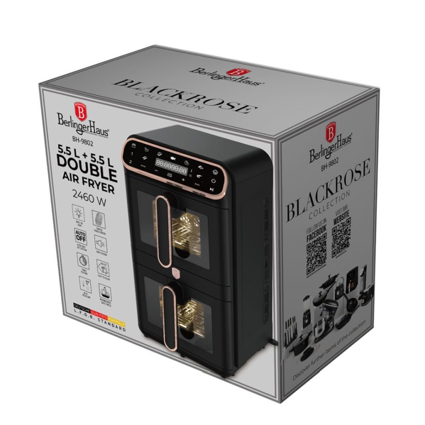 Frigider digital cu aer cald dublu 5,5+5,5 L Black Rose Collection