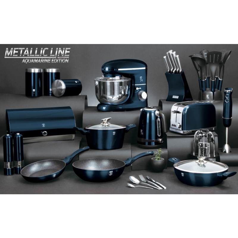 Sada nožů a kuchyňského náčiní ve stojanu 12 ks Aquamarine Metallic Line