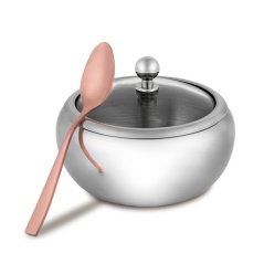 Cukřenka nerezová se skleněným víčkem 13 x 11 cm stříbrná