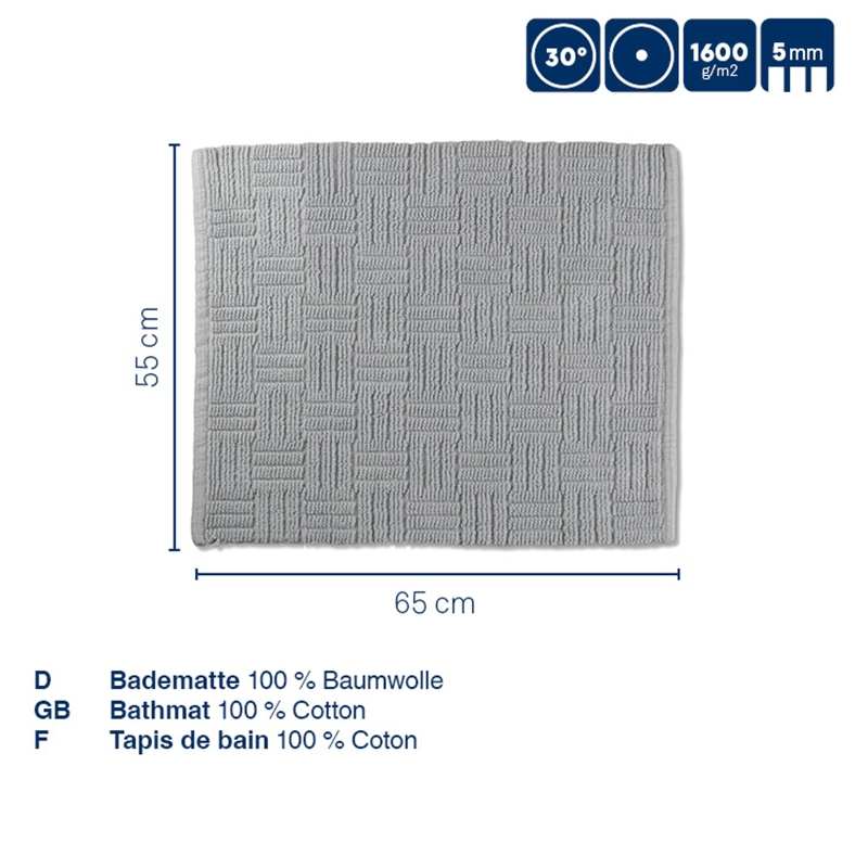 Alfombra de baño Leana 65x55 cm algodón granito gris