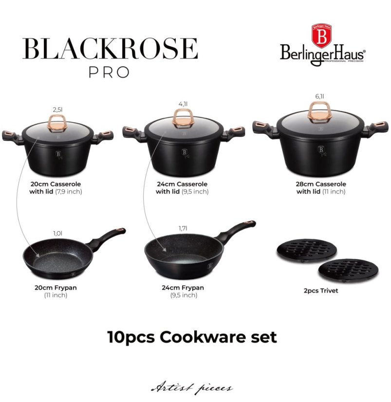 Sada nádobí s mramorovým povrchem 10 ks Black Rose Collection