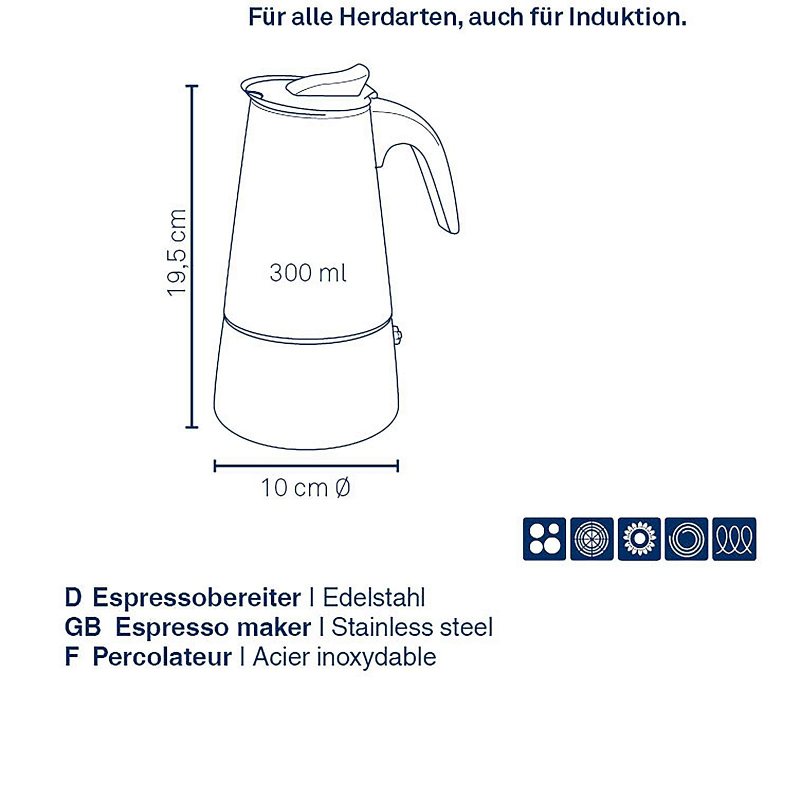 Konvice na espresso Ferrara nerez černá 19,5 cm 10,0 cm  300,0 ml