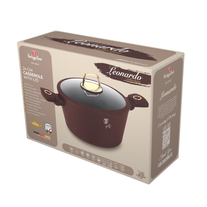 Kastrol s titanovým povrchem a poklicí 24 cm Leonardo Collection