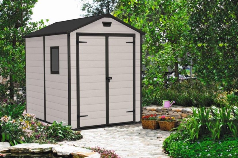 Cabana de grădină Keter MANOR 6 x 8 DD, bej, cu pardoseală
