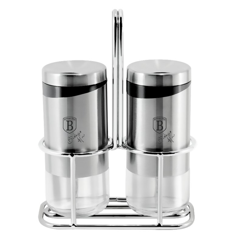 Agitator de sare si piper intr-un suport din otel inoxidabil